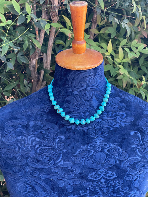 Handcrafted Sterling Silver Blue Turquoise Round Bead 16” Necklace