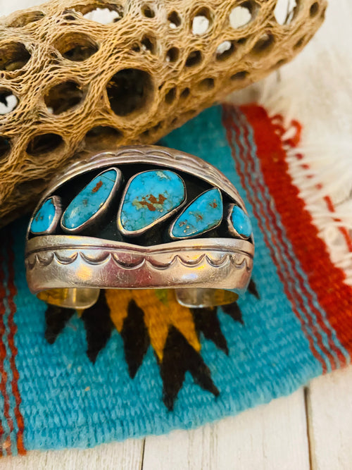 Navajo Old Pawn Vintage Turquoise & Sterling Silver Cuff Bracelet /