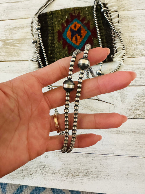 Navajo Sterling Silver Pearl Beaded Necklace 72 inch