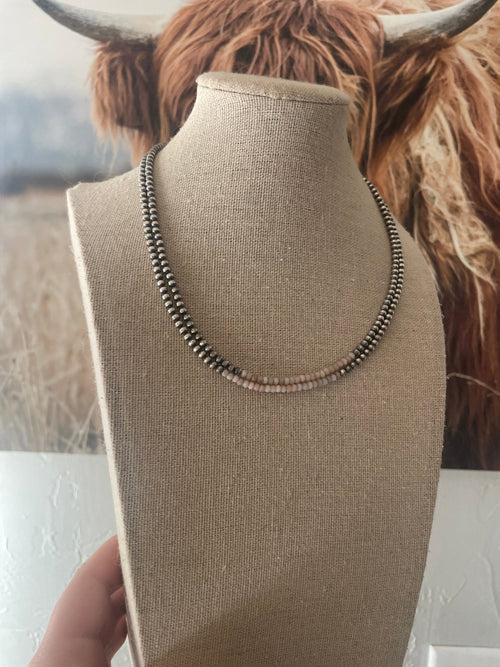 Handcrafted Sterling Silver Pearl & Queen Pink Conch Beaded Necklace 3mm