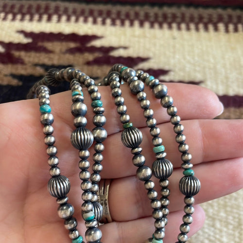 Beautiful Navajo Sterling Silver 3 Strand Beaded Turquoise Necklace With Pendant Signed Gilbert Tom