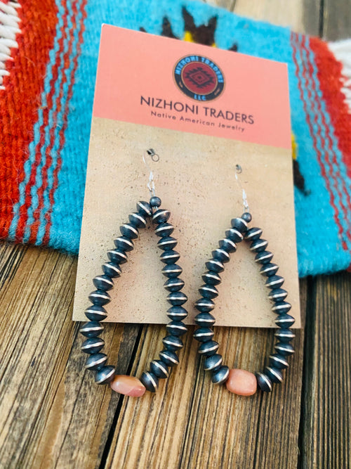 Handcrafted Sterling Silver Pearl & Rhodochrosite Dangle Hoop Earrings