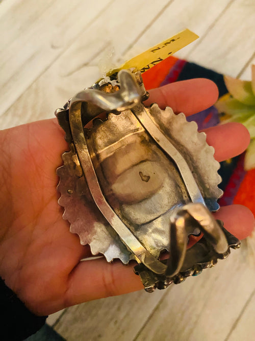 Navajo Old Pawn Vintage Turquoise & Sterling Silver Cuff Bracelet /