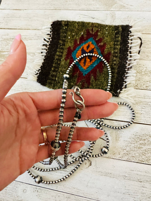 Navajo Sterling Silver Pearl Beaded Necklace 72 inch