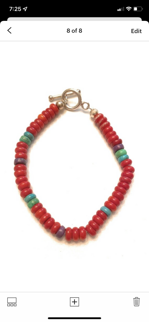 Handcrafted Coral & Multi Stone Sterling Silver Beaded Bracelet