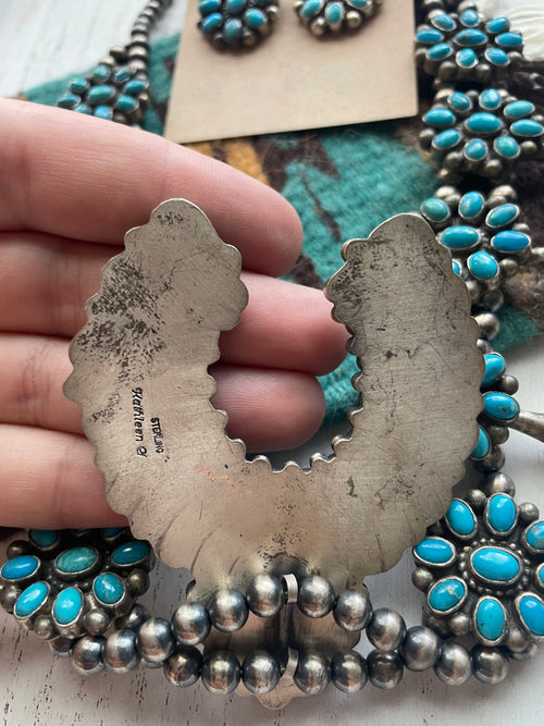 Handcrafted Royston Turquoise & Sterling Squash Blossom Set by Kathleen Chavez