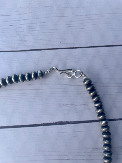 Handcrafted Sterling Silver Navajo Pearl Beaded Necklace 5mm-10mm 20 inches with Pendant