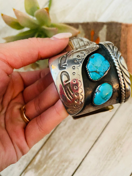 Old Pawn Vintage Navajo Turquoise & Sterling Silver Watch Cuff