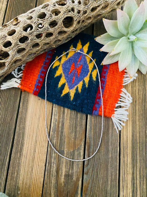 Navajo 2mm Sterling Silver Pearl Beaded 16” Necklace