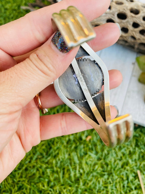Handcrafted Vintage Onyx & Sterling Silver Cuff Bracelet Signed /