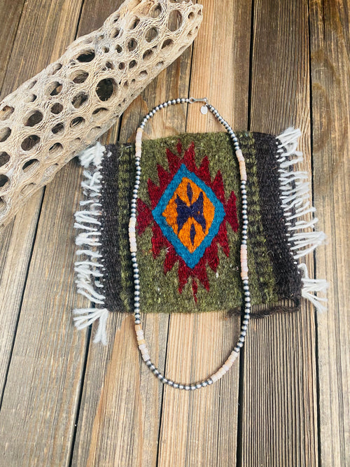 Sterling Silver Handcrafted Pearl & Pink Opal Beaded Necklace 20 inch