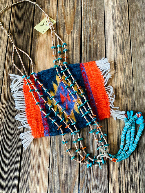 Vintage Old Pawn Turquoise, Coral & Heishi Jacla Beaded Necklace