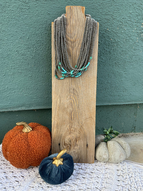 Handcrafted Turquoise And Sterling Silver Beaded Necklace