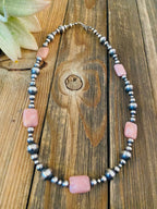 Handcrafted Sterling Silver Pearl & Pink Opal Beaded Necklace