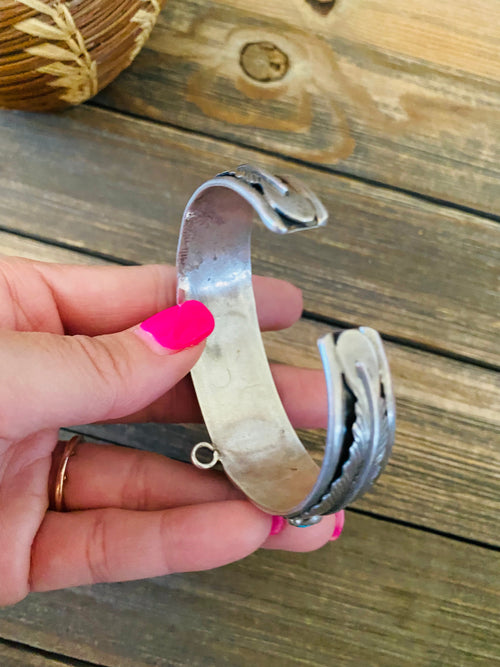 Old Pawn Vintage Navajo Turquoise & Sterling Silver Watch Cuff Signed