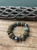 Handcrafted Sterling Silver Stretchy Natural #8 Turquoise Medium Beaded Bracelet 14 mm pearl