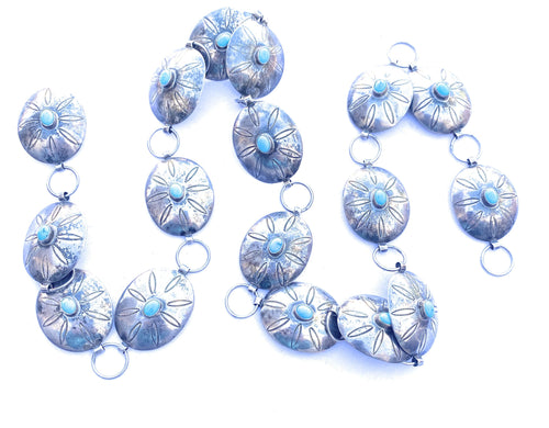 Handcrafted Vintage Turquoise & Sterling Silver Concho Belt