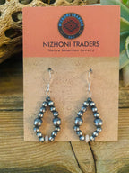 Handcrafted Sterling Silver Pearl & Pink Opal Dangle Hoop Earrings