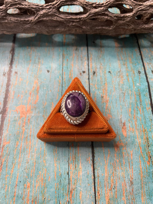 Old Pawn Navajo Sterling Silver & Charorite Ring Size 7.5