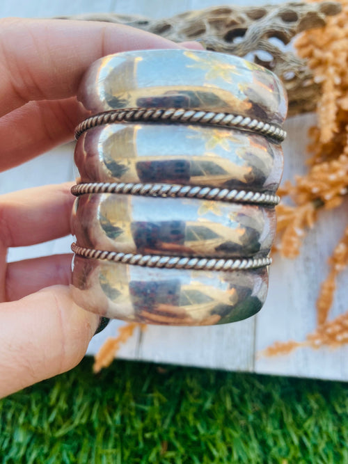 Handcrafted Vintage Sterling Silver Cuff Bracelet Signed