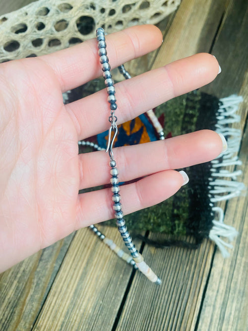 Sterling Silver Handcrafted Pearl & Pink Opal Beaded Necklace 20 inch