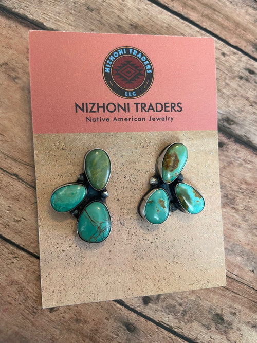 Navajo Beaded Sterling Silver & Royston Turquoise Necklace Set by Ella Peters