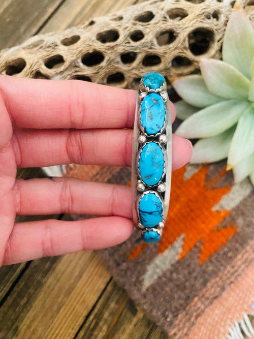 Navajo Old Pawn Vintage Turquoise & Sterling Silver Cuff Bracelet /