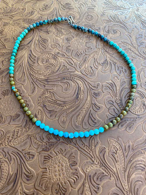 Handcrafted Multi Turquoise & Sterling Silver Beaded 16 Inch Necklace