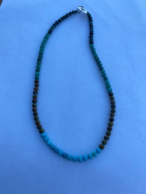 Handcrafted Multi Turquoise & Sterling Silver Beaded 16 Inch Necklace