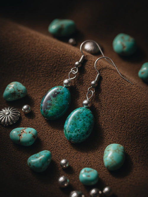 Vintage Jasper & Sterling Silver Beaded Stone Dangle Earrings