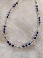 Lapis & Sterling Silver Beaded Necklace 17"