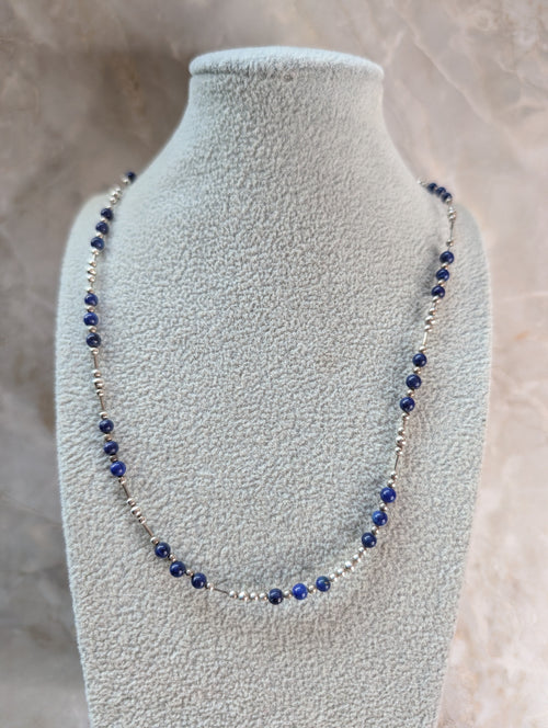 Lapis & Sterling Silver Beaded Necklace 17"