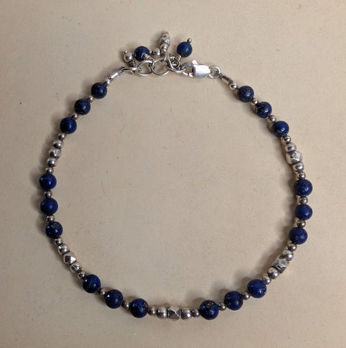 Lapis & Sterling Silver Beaded Bracelet 8"