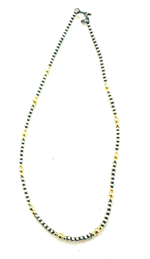Navajo Sterling Silver & Gold Beaded Necklace