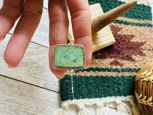 Navajo Sterling Silver & Turquoise Rectangle Ring Size 14