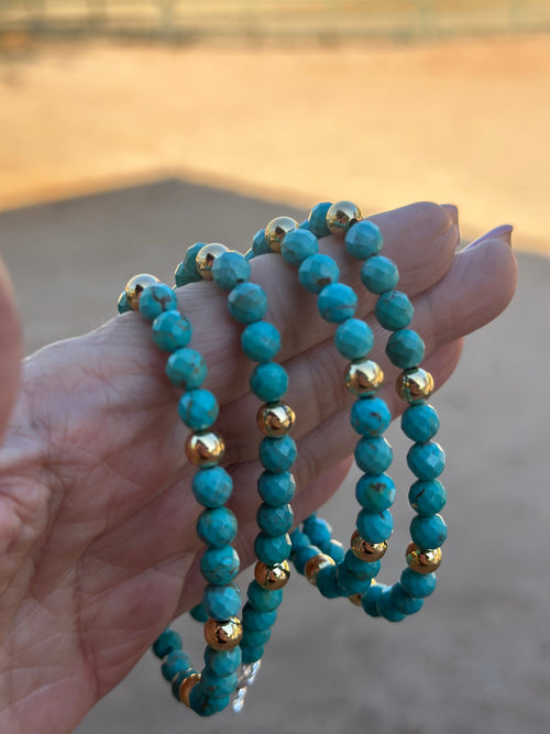 Navajo Sterling Silver with 14kt Gold Overlay Kingman Turquoise Beaded Bracelet