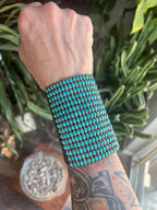 Stunning Old Pawn 15 Row Zuni Sterling Silver & Turquoise Gauntlet Style Cuff Bracelet by Clark Couyancy
