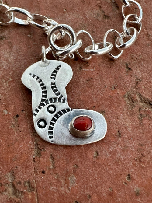 Handmade Sterling Silver and Coral CHRISTMAS STOCKING Charm