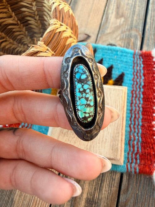 Old Pawn Handcrafted Turquoise & Sterling Silver Ring Size 6