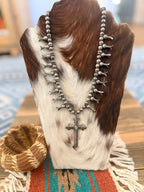 Old Pawn Handcrafted Turquoise & Sterling Silver Cross Squash Blossom Necklace