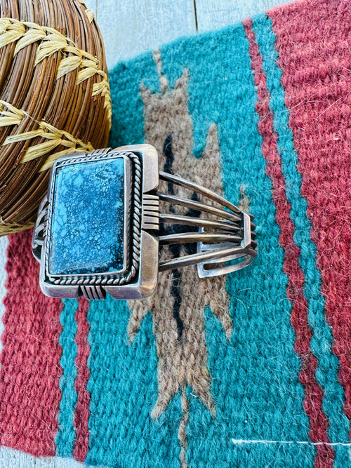 Handcrafted Old Pawn Sterling Silver & Kingman Web Turquoise Cuff Bracelet