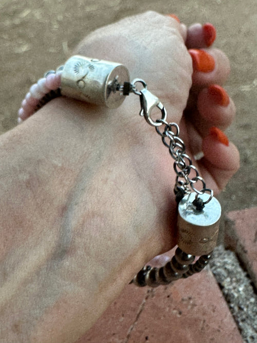 Handmade Sterling Silver and Pink Conch Beaded Bracelet