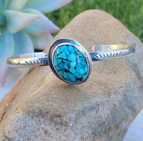 Navajo Sterling Silver & Kingman Web Turquoise Cuff Bracelet