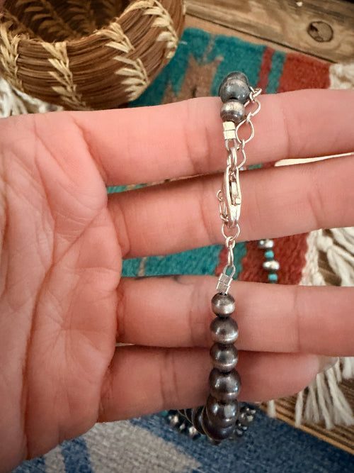 Handcrafted Turquoise & Sterling Silver Cluster Beaded Necklace by Sheila Becenti