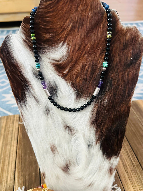 Handcrafted Multi Stone & Sterling Silver Beaded 18” Necklace by T & R Singer