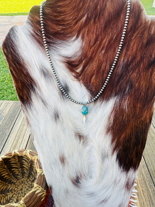 Handcrafted Turquoise & Sterling Silver Beaded Blossom Necklace