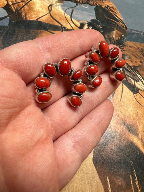 Handmade Sterling Silver Coral Post Naja Earrings