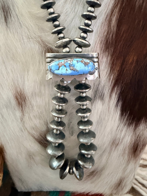 Handcrafted Turquoise & Sterling Silver Beaded Double Sided Jacla Necklace