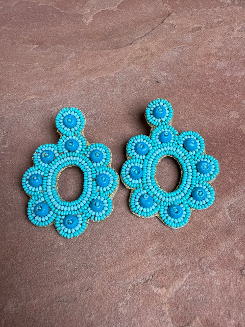 “The Golden Collection” Handmade Turquoise Beaded Flower Earrings