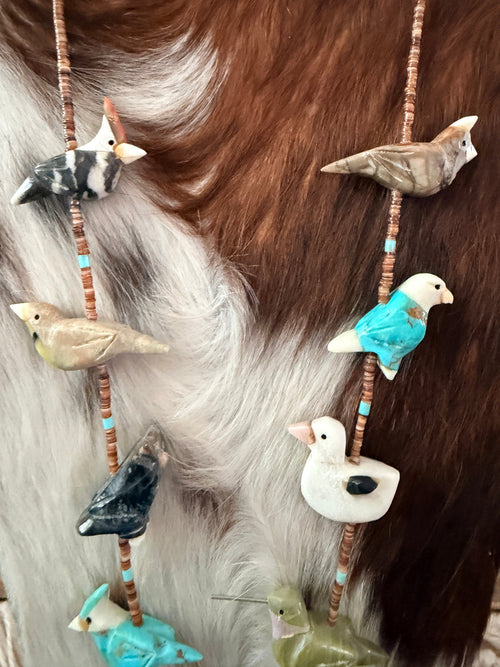 Old Pawn Handcrafted Multi Stone Fetish Bird Beaded 30” Necklace